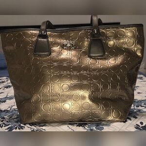 Salvatore Ferragamo Mercurio Metallic Gancini Embossed Tote Bag w/ Tags